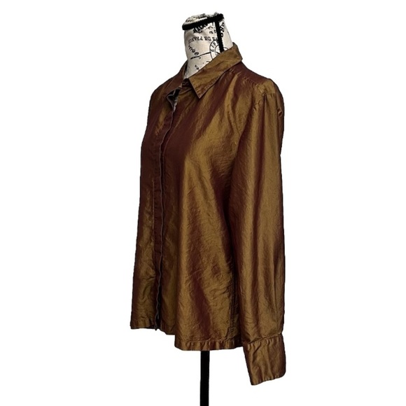 Vintage Y2K Express Bronze Metallic Satin Blouse L (13/14) – Retro Fairy Forest - Picture 3 of 10